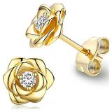Huitan Exquisite Rose Stud Earrings for Women...