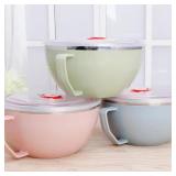 Stainless Steel Bowl with Handle Solid Color...