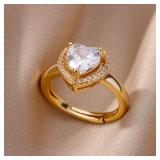 Stainless Steel Heart Rings For Women Zircon...
