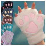 Cartoon Cute Cat Claw Paw Gloves Women Plush...