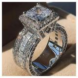 Shiny Halo Ring Inlaid Square Cut Shiny Zircon...