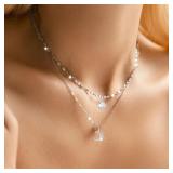925 sterling silver moon Double-layer necklace,...