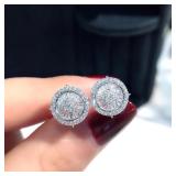 Huitan Crystal CZ Round Stud Earrings for Women...