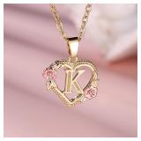 Female A-Z Letter Flower Pendant Necklace...