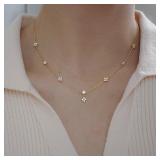 Yupsk Inlaid Zircon Four-leaf Flower Chain...