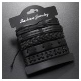 5pcs Punk rock black leather braid bracelet for...