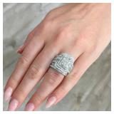 Vintage Female White Crystal Stone Rings Silver...