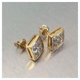 Huitan Luxury Gold Color Square Stud Earrings...