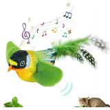 The pet cat toy emulates the sound bird to...