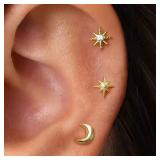 3 Pieces Stainless Steel Star Moon Ear Stud...