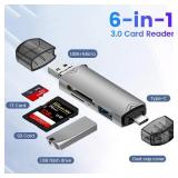 6 in 1 Card Reader USB3.0 to Type C Micro USB...