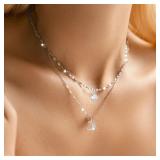 925 sterling silver moon Double-layer necklace,...