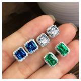 Huitan Rectangle/Square Green Cubic Zircon Stud...