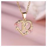 Female A-Z Letter Flower Pendant Necklace...
