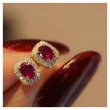 Huitan Fashion Red Cubic Zirconia Stud Earrings...