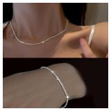 Set of Shiny Silver Plated Collarbone Chain...