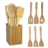 6 Pieces Bamboo Spoon Spatula Kitchen Utensil...