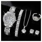 6PCS Women Watch Luxury Elegant Alloy Watch...