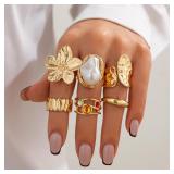 6pcs/Set Vintage Metal Flower Ring Set for...