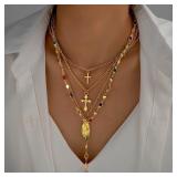 4Pcs/Set Cross Colorful Crystal Necklaces For...