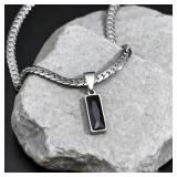 Stylish Men's Black Enamel Necklace,Stainless...