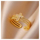 New in Zircon Cross Rings For Women Adjustable...