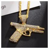 Bling Iced Out Pistol Pendant Submachine Gun...