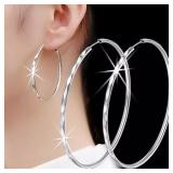 Fine 925 Sterling Silver Luxury 5CM Big Circle...