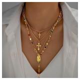 4Pcs/Set Cross Colorful Crystal Necklaces For...