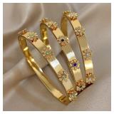 Fashion Stainless Steel Flower Inlay Rhinestone...