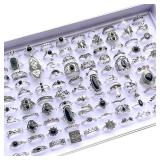 20Pcs Vintage Bohemia Black Rings Set For Women...