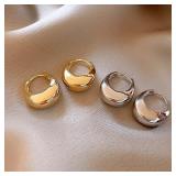 Punk Oval Hoop Earrings Metallic Geometric Ear...