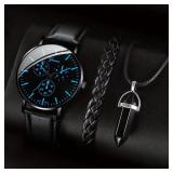 3PCS/Set Men Business Watches Casual Leather...