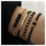 4Pcs/Set Fashion Black Glass Stone Bracelets...