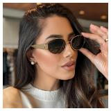 Oval Sunglasses for Women Men Trendy Metal...