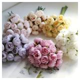 Artificial Pink White Rose Flowers Silk Rose...