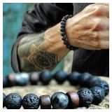 Volcanic Stone Bracelet for Men Lava Wooden...