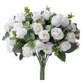 10 Heads Artificial Flower Silk Rose white...