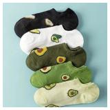 5 Pairs Avocado Crew Ankle Socks Cartoon Fresh...
