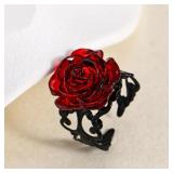 Punk Gothic Red Rose Ring Ornate Black Vine...