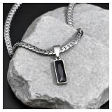 Stylish Men's Black Enamel Necklace,Stainless...