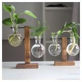 Creative Glass Desktop Planter Bulb Vase Wooden...