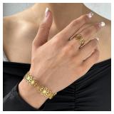 Stainless Steel Bracelet Rings Set Hollow...