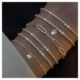 6Pcs 925 Sterling silver plated Rhinestone...