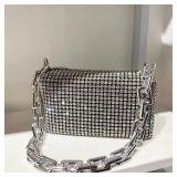 Allover Rhinestone Bucket Bag, Glitter Chain...