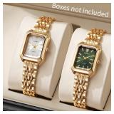 2PCS Luxury Women Watches Fashion Rectangle...