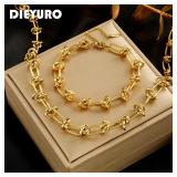 DIEYURO 316L Stainless Steel Gold silver plated...