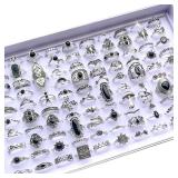 20Pcs Vintage Bohemia Black Rings Set For Women...