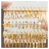 Heart Pearl Dangle Earrings Set Metal Gold...