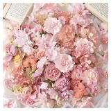 20Pcs Pink Artificial Flower Head MSini Silk...
